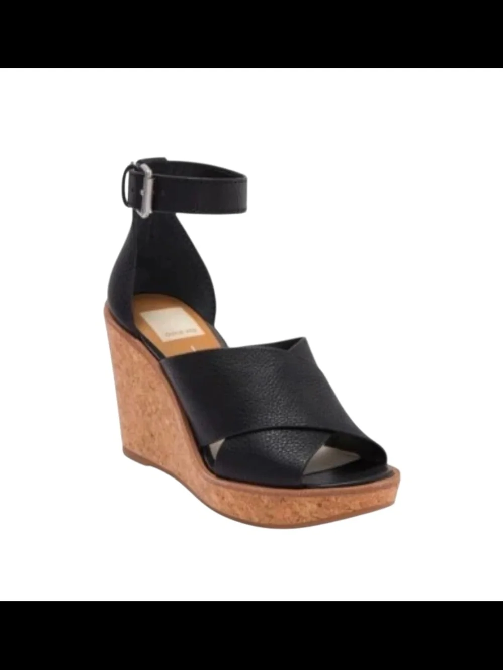 Dolce Vita Black Leather Ankle-Strap Cork Wedges Women's Urbane Sandal Size 8.5